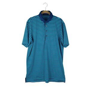 Greyson Golf Short Sleeve Polo Shirt Performance Blue Aqua Stripe Size Medium